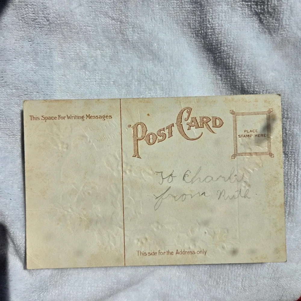 Vintage Antique Merry Christmas Postcard Madonna Child Robin Gold Embossed‎